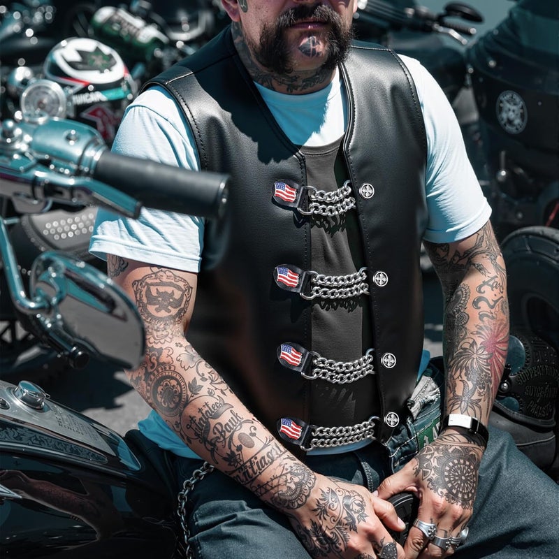 Mirthcos Motorcycle Vest Extenders for Men & Women - 4 PCS Leather Vest Extensions for Biker - Durable Double Chrome Chains - Image 2